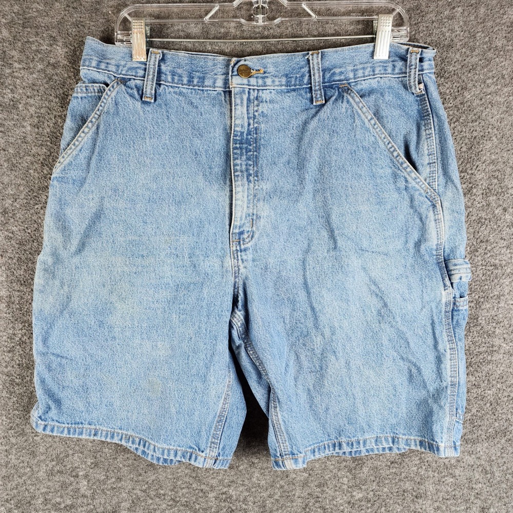 Carhartt Shorts Mens 34 B28-STW Blue Denim Relaxed Fit Carpenter Work Utility
